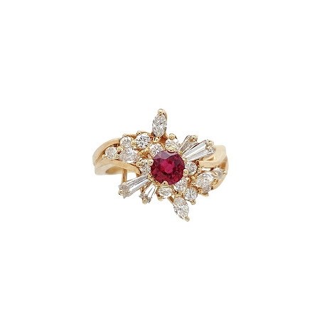 14K gold ring with 1/2ct Ruby Center  and 2/3ct of Diamonds   j7668